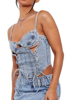 NWT Denim Lace Up Cutout Corset Jean Top